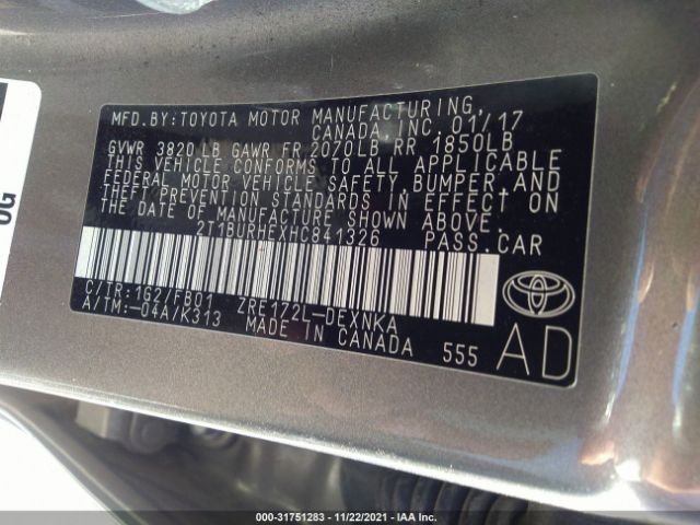 Photo 8 VIN: 2T1BURHEXHC841326 - TOYOTA COROLLA 