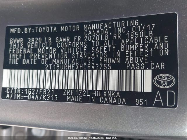 Photo 8 VIN: 2T1BURHEXHC843755 - TOYOTA COROLLA 