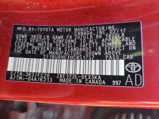 Photo 12 VIN: 2T1BURHEXHC851757 - TOYOTA COROLLA L 