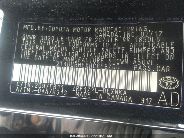 Photo 8 VIN: 2T1BURHEXHC859700 - TOYOTA COROLLA 