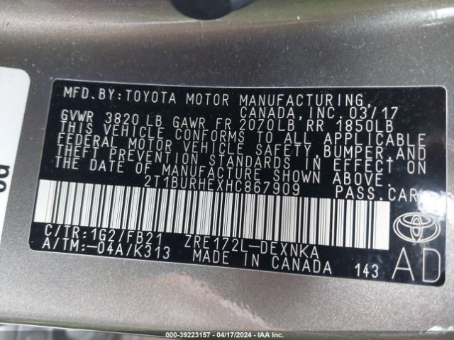 Photo 8 VIN: 2T1BURHEXHC867909 - TOYOTA COROLLA 