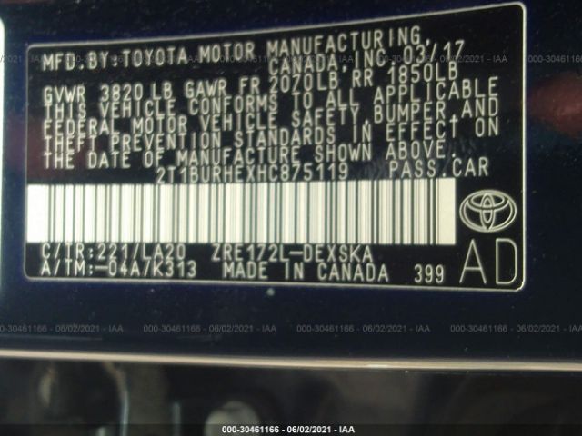 Photo 8 VIN: 2T1BURHEXHC875119 - TOYOTA COROLLA 