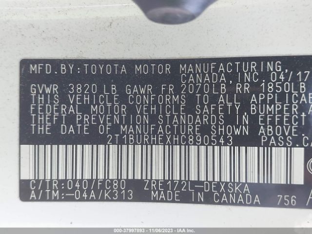 Photo 8 VIN: 2T1BURHEXHC890543 - TOYOTA COROLLA 