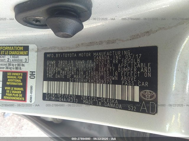 Photo 8 VIN: 2T1BURHEXHC909379 - TOYOTA COROLLA 