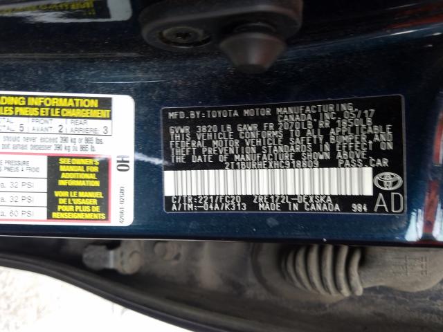 Photo 9 VIN: 2T1BURHEXHC918809 - TOYOTA COROLLA L 