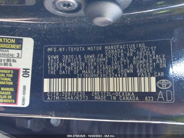 Photo 8 VIN: 2T1BURHEXHC924478 - TOYOTA COROLLA 