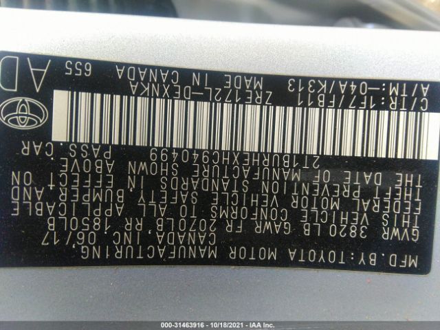 Photo 8 VIN: 2T1BURHEXHC940499 - TOYOTA COROLLA 