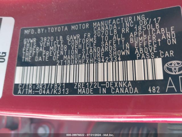 Photo 8 VIN: 2T1BURHEXHC942334 - TOYOTA COROLLA 