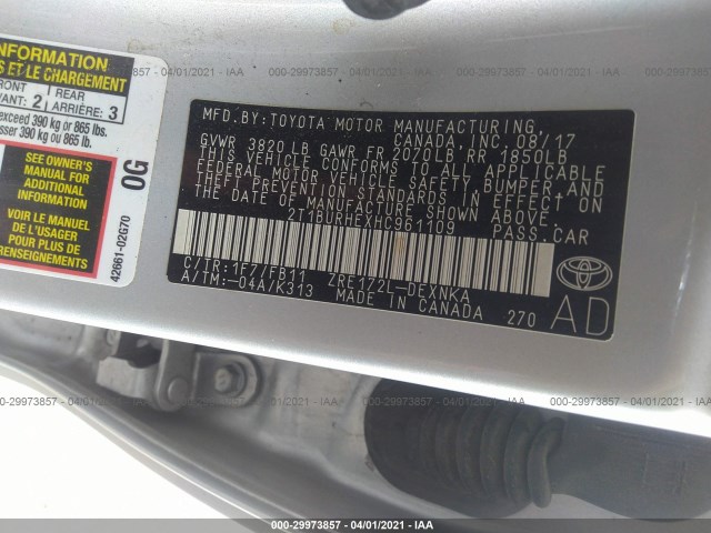 Photo 8 VIN: 2T1BURHEXHC961109 - TOYOTA COROLLA 