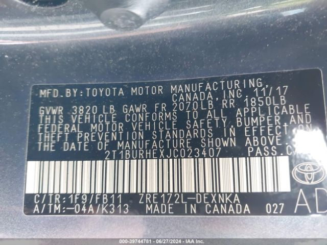 Photo 8 VIN: 2T1BURHEXJC023407 - TOYOTA COROLLA 