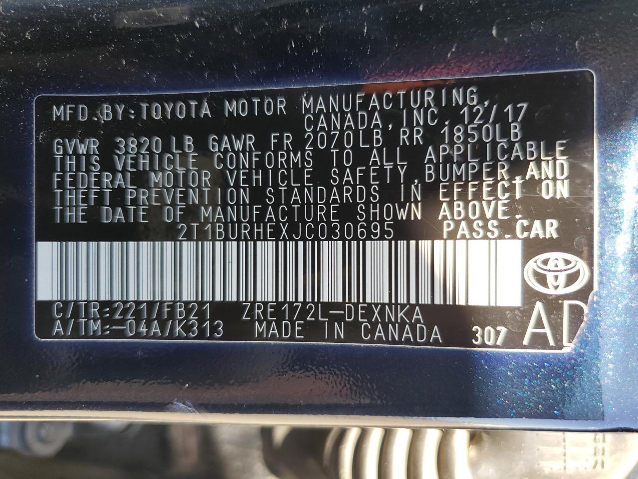 Photo 11 VIN: 2T1BURHEXJC030695 - TOYOTA COROLLA 