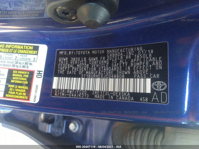 Photo 8 VIN: 2T1BURHEXJC048808 - TOYOTA COROLLA 