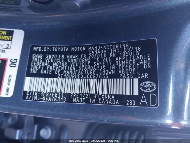 Photo 8 VIN: 2T1BURHEXJC087656 - TOYOTA COROLLA 