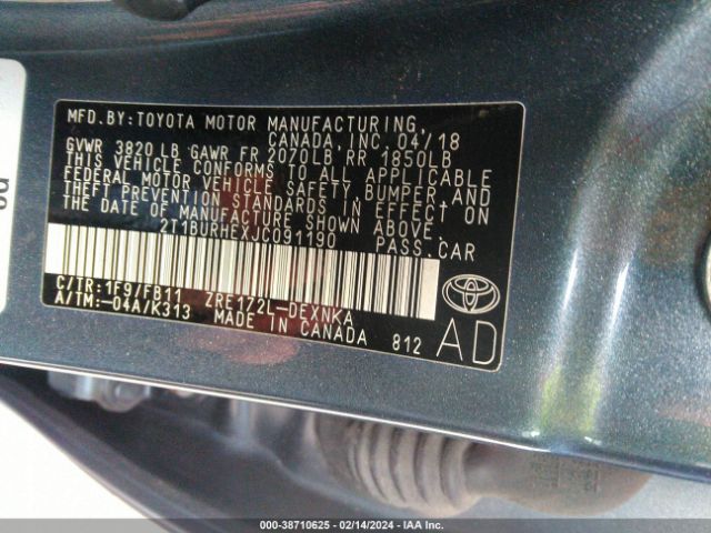 Photo 8 VIN: 2T1BURHEXJC091190 - TOYOTA COROLLA 