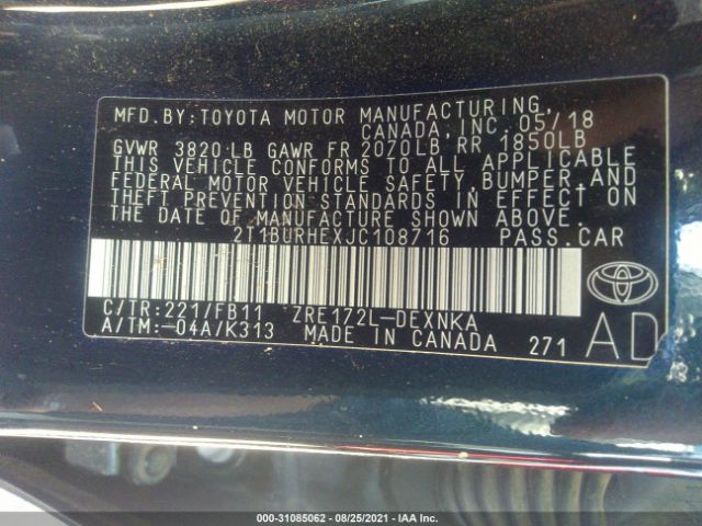 Photo 8 VIN: 2T1BURHEXJC108716 - TOYOTA COROLLA 