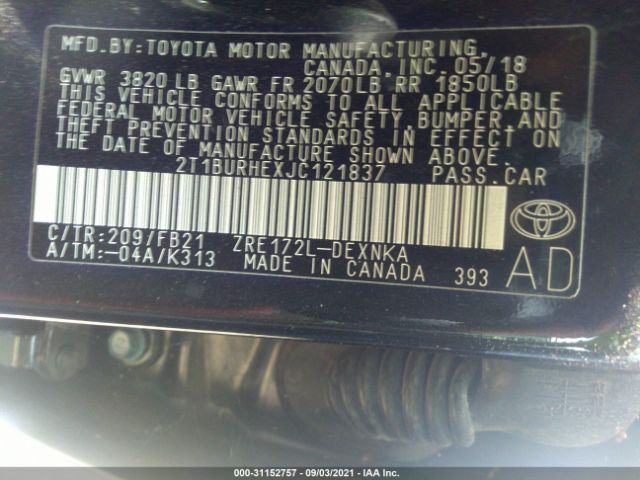 Photo 8 VIN: 2T1BURHEXJC121837 - TOYOTA COROLLA 