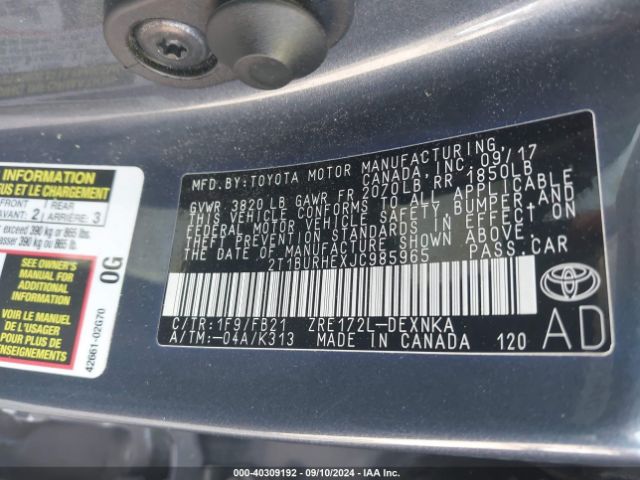 Photo 8 VIN: 2T1BURHEXJC985965 - TOYOTA COROLLA 