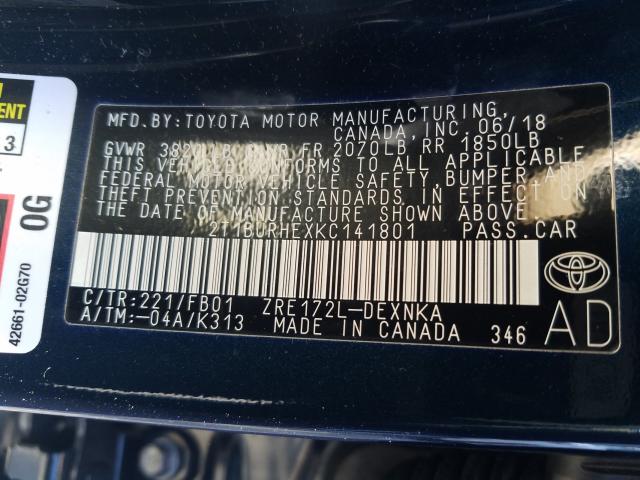 Photo 9 VIN: 2T1BURHEXKC141801 - TOYOTA COROLLA L 