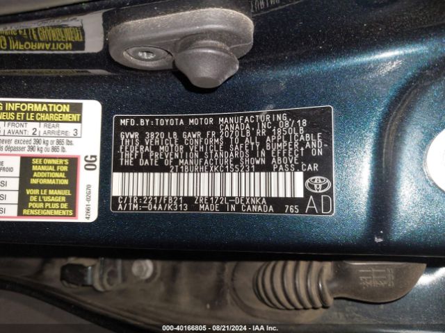 Photo 8 VIN: 2T1BURHEXKC155231 - TOYOTA COROLLA 