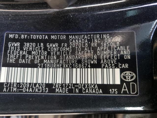 Photo 11 VIN: 2T1BURHEXKC168674 - TOYOTA COROLLA L 