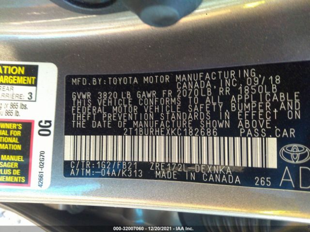 Photo 8 VIN: 2T1BURHEXKC182686 - TOYOTA COROLLA 