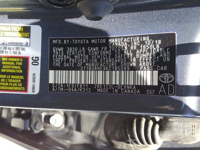 Photo 9 VIN: 2T1BURHEXKC185099 - TOYOTA COROLLA L 