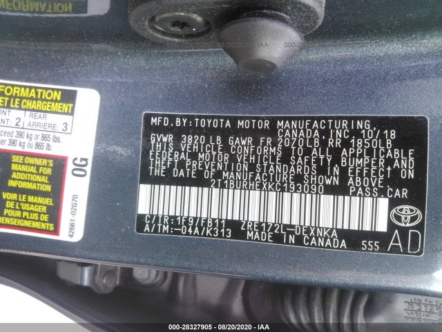 Photo 8 VIN: 2T1BURHEXKC193090 - TOYOTA COROLLA 