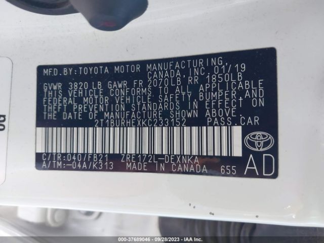 Photo 8 VIN: 2T1BURHEXKC233152 - TOYOTA COROLLA 