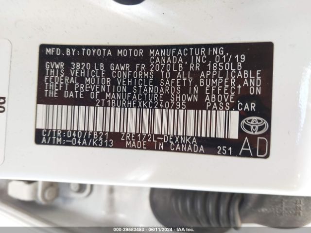 Photo 8 VIN: 2T1BURHEXKC240795 - TOYOTA COROLLA 