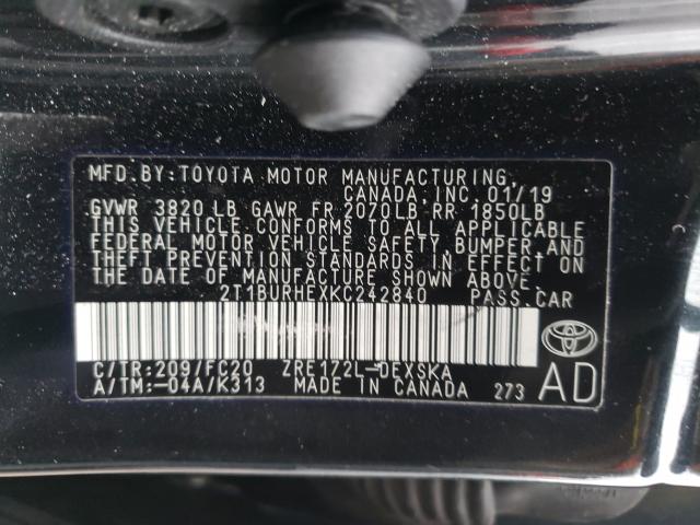 Photo 9 VIN: 2T1BURHEXKC242840 - TOYOTA COROLLA L 