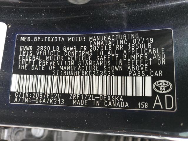 Photo 12 VIN: 2T1BURHEXKC243535 - TOYOTA COROLLA L 