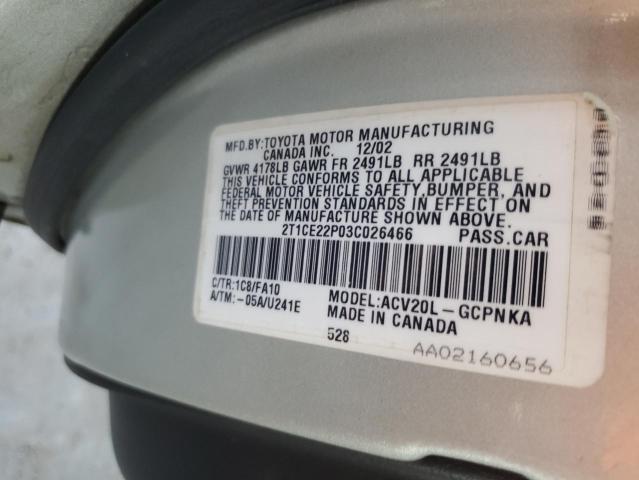 Photo 11 VIN: 2T1CE22P03C026466 - TOYOTA CAMRY SOLA 