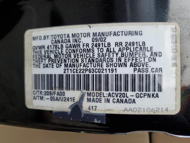 Photo 12 VIN: 2T1CE22P63C021191 - TOYOTA CAMRY SOLA 