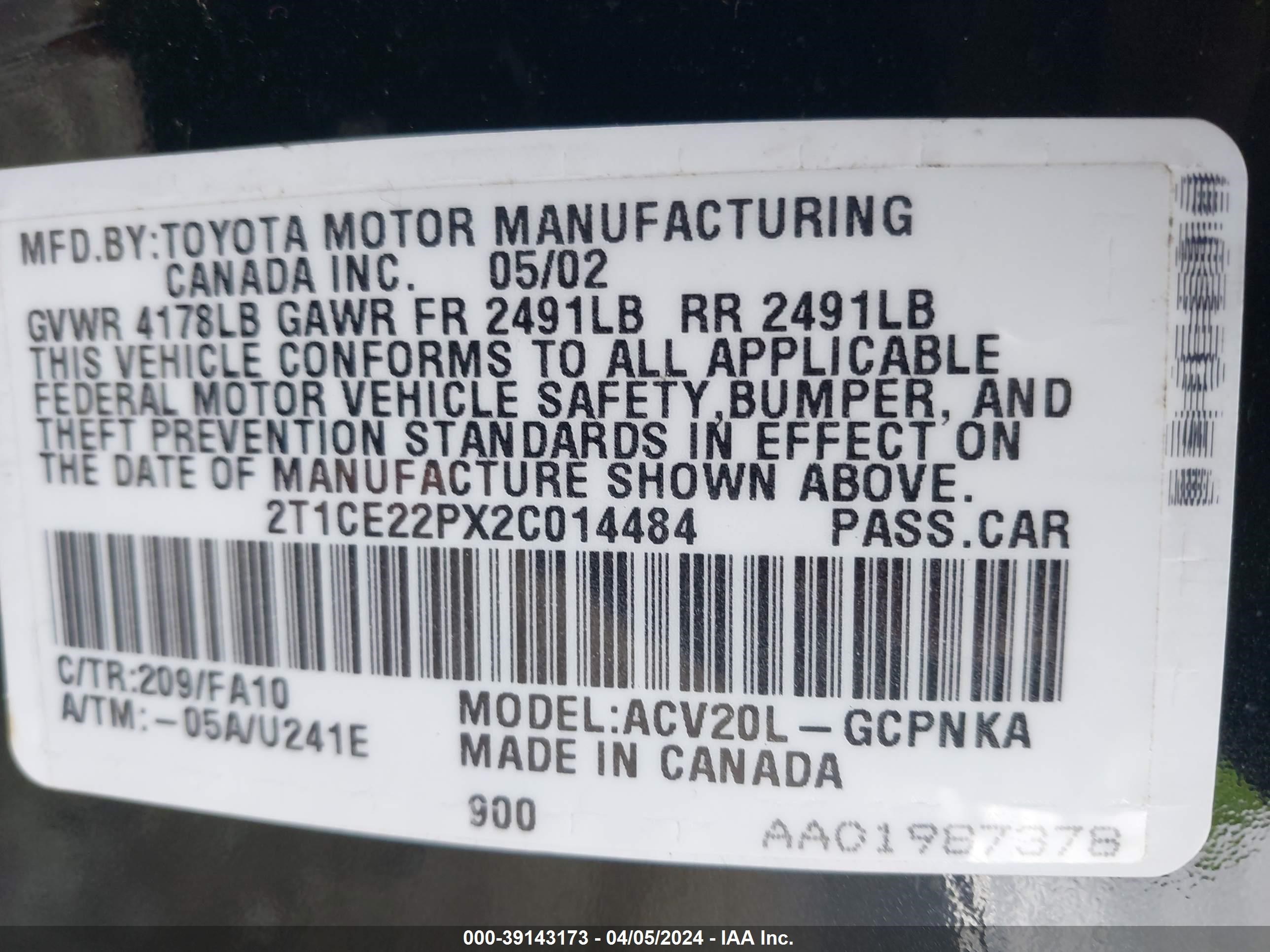 Photo 8 VIN: 2T1CE22PX2C014484 - TOYOTA CAMRY SOLARA 