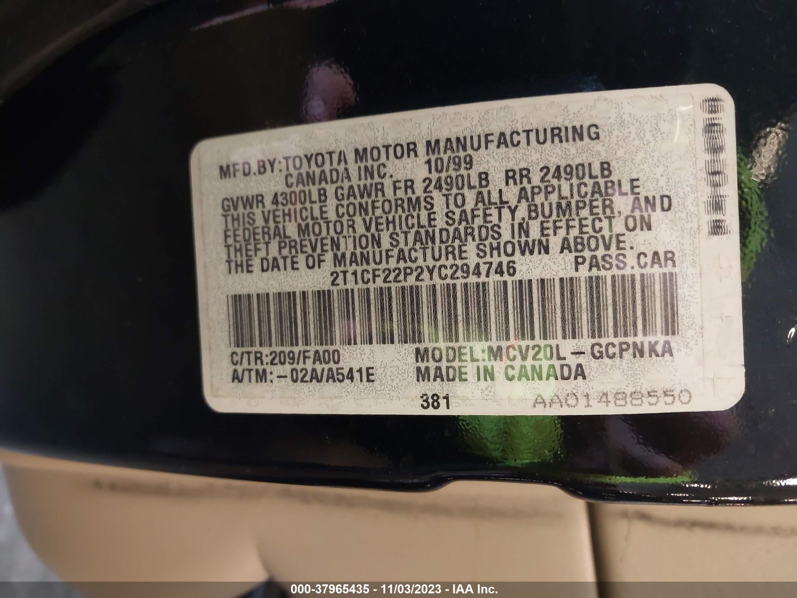 Photo 8 VIN: 2T1CF22P2YC294746 - TOYOTA CAMRY SOLARA 