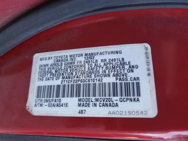 Photo 11 VIN: 2T1CF22P63C610142 - TOYOTA CAMRY SOLA 