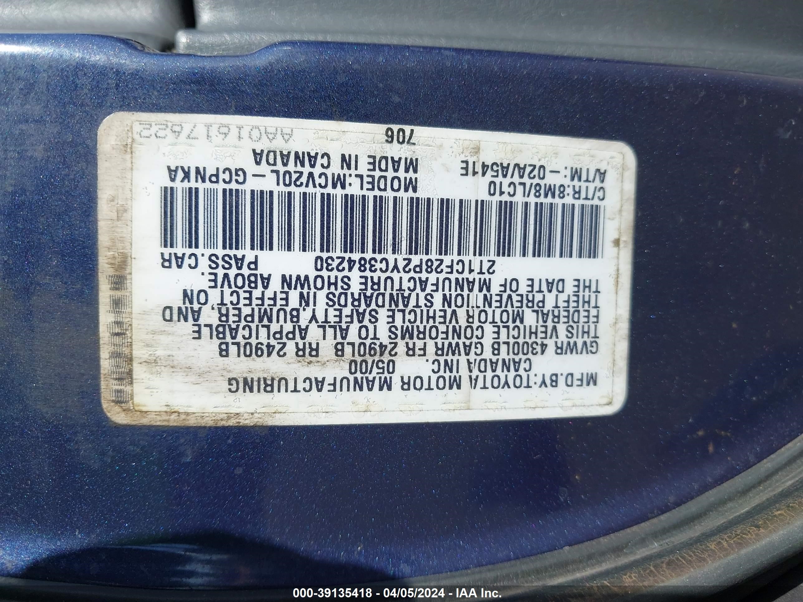 Photo 8 VIN: 2T1CF28P2YC384230 - TOYOTA CAMRY SOLARA 