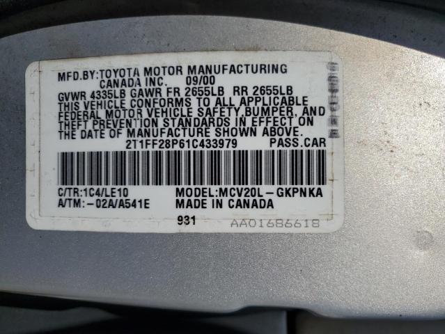 Photo 11 VIN: 2T1FF28P61C433979 - TOYOTA CAMRY SOLA 