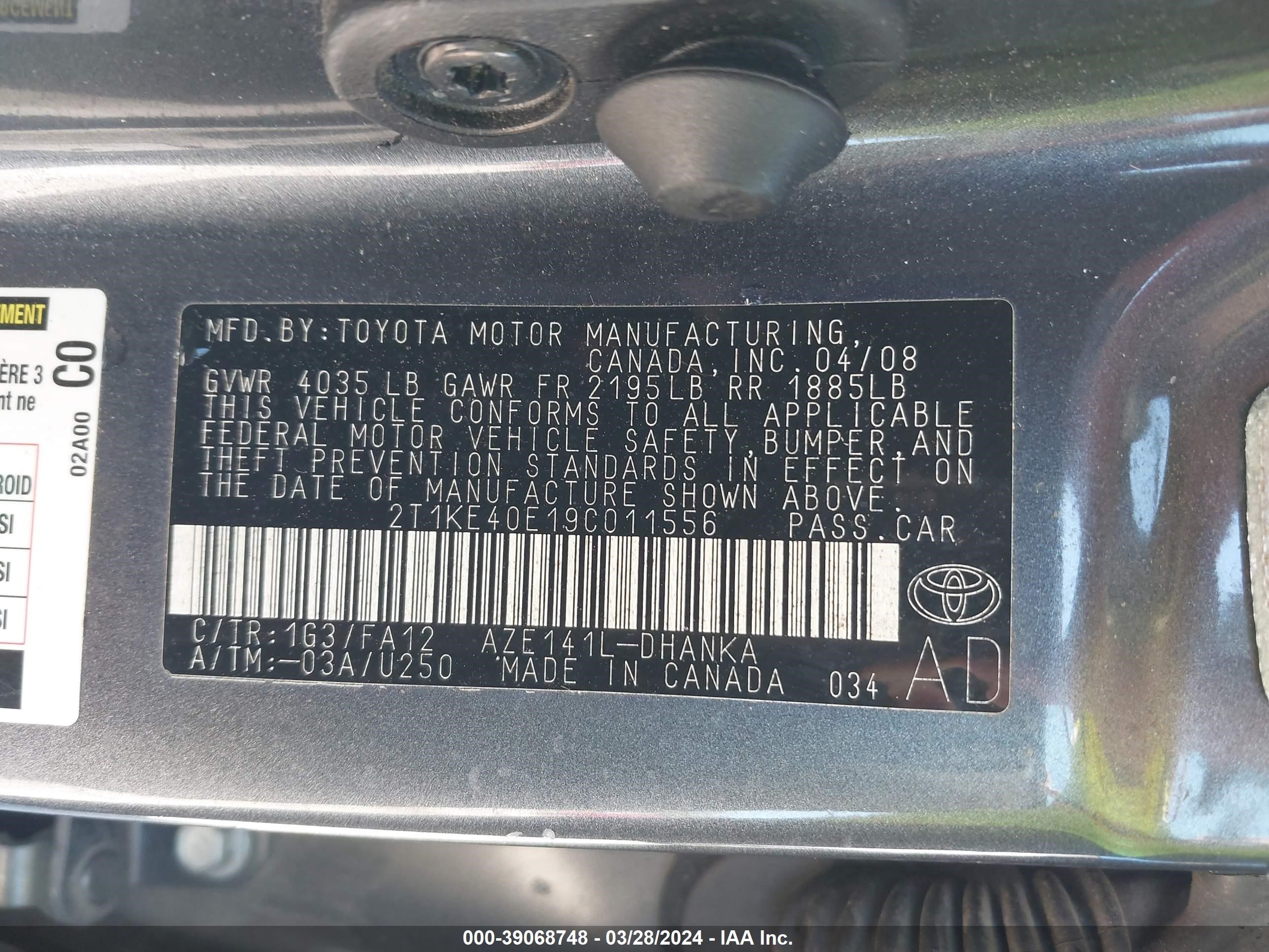 Photo 8 VIN: 2T1KE40E19C011556 - TOYOTA MATRIX 