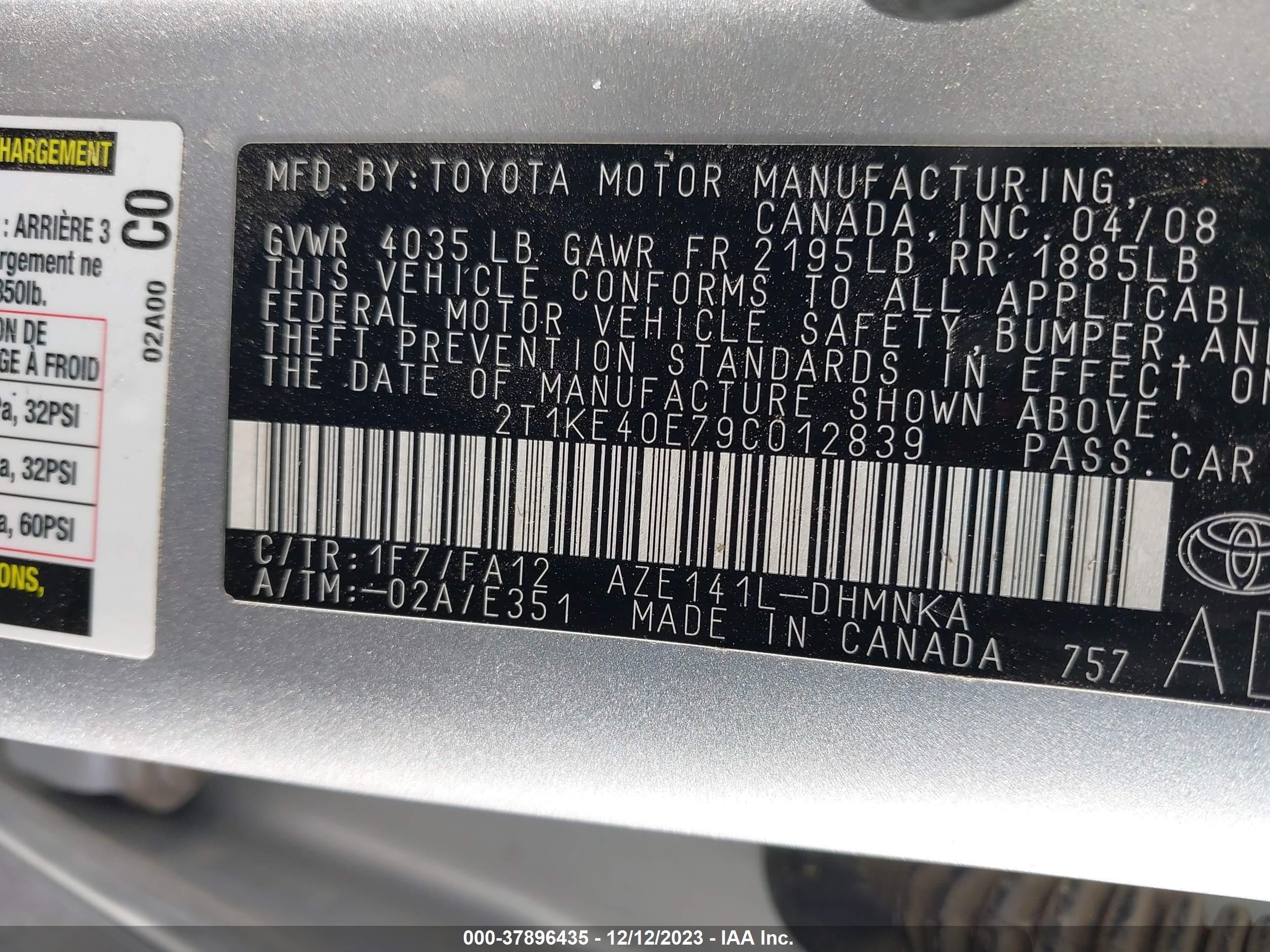 Photo 8 VIN: 2T1KE40E79C012839 - TOYOTA MATRIX 