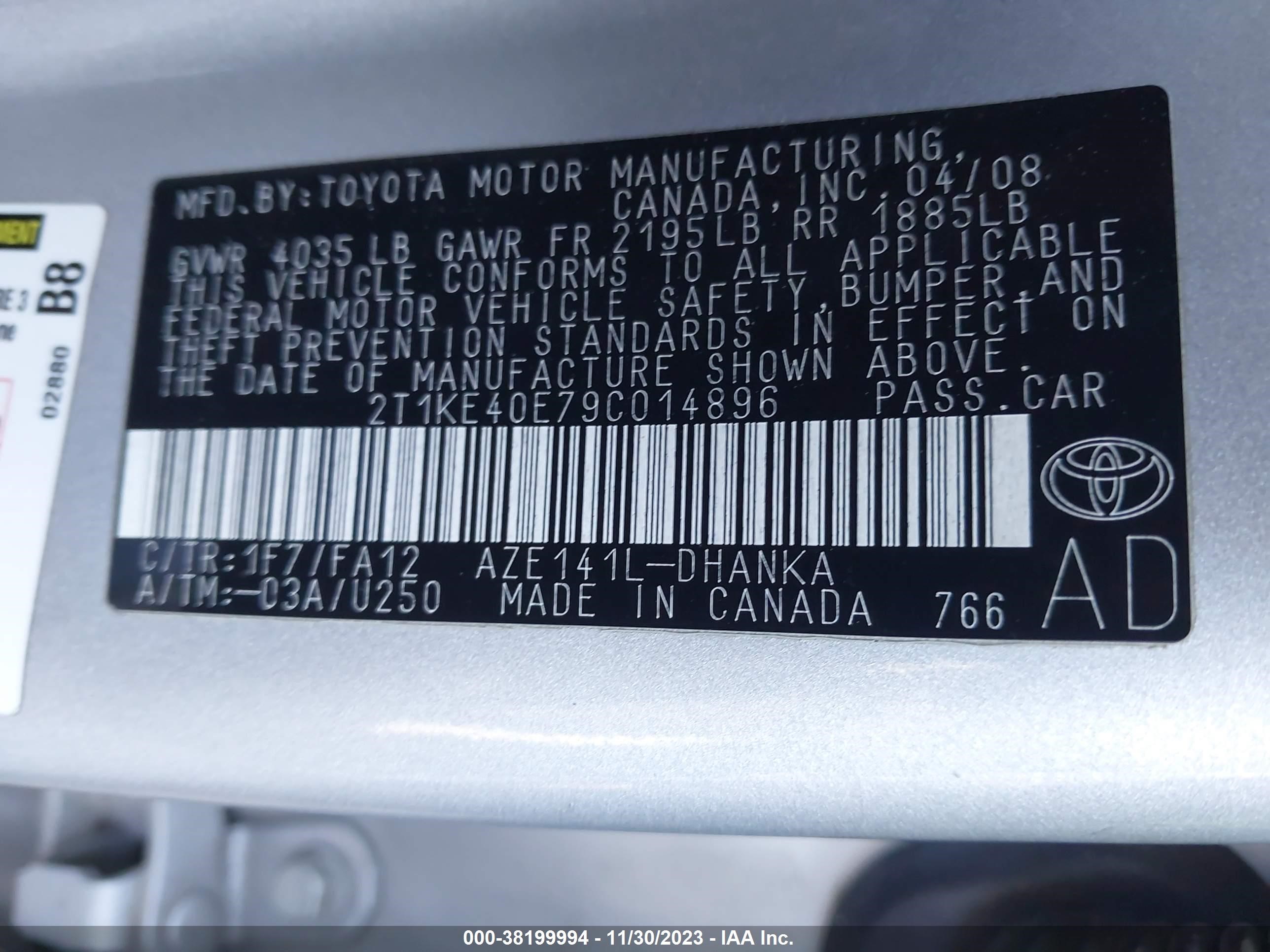 Photo 8 VIN: 2T1KE40E79C014896 - TOYOTA MATRIX 