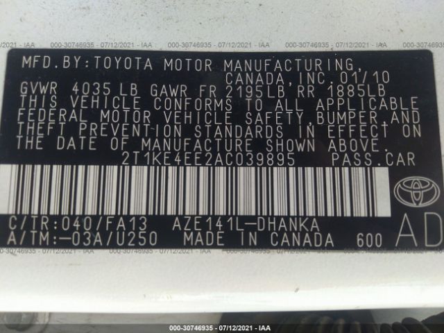 Photo 8 VIN: 2T1KE4EE2AC039895 - TOYOTA MATRIX 