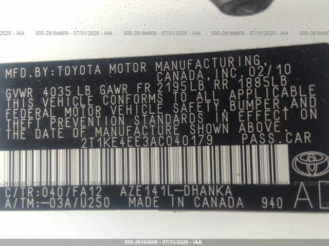 Photo 8 VIN: 2T1KE4EE3AC040179 - TOYOTA MATRIX 