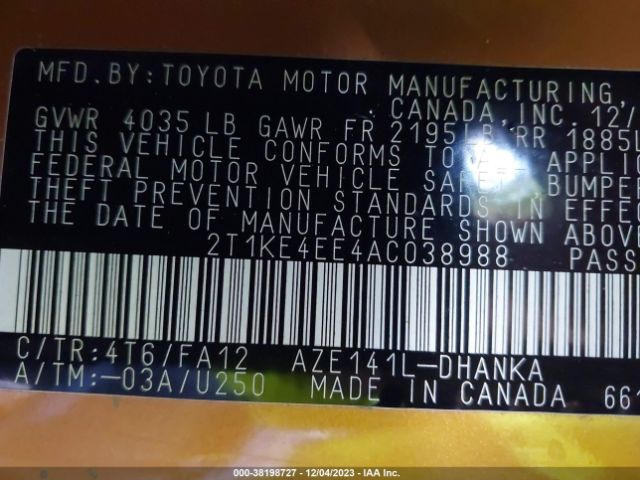 Photo 8 VIN: 2T1KE4EE4AC038988 - TOYOTA MATRIX 