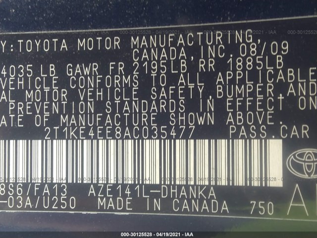 Photo 8 VIN: 2T1KE4EE8AC035477 - TOYOTA MATRIX 