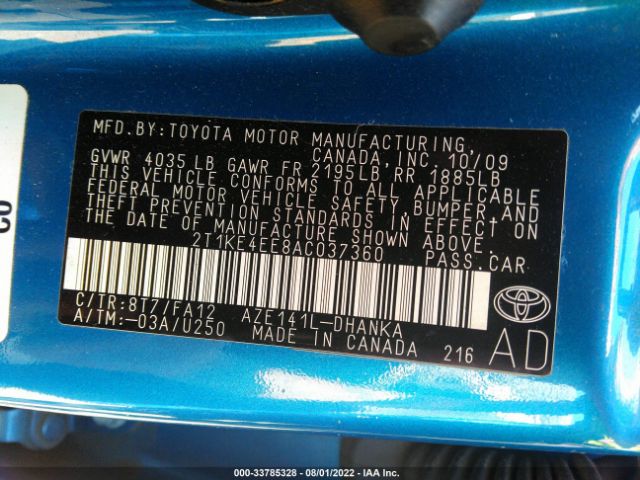 Photo 8 VIN: 2T1KE4EE8AC037360 - TOYOTA MATRIX 