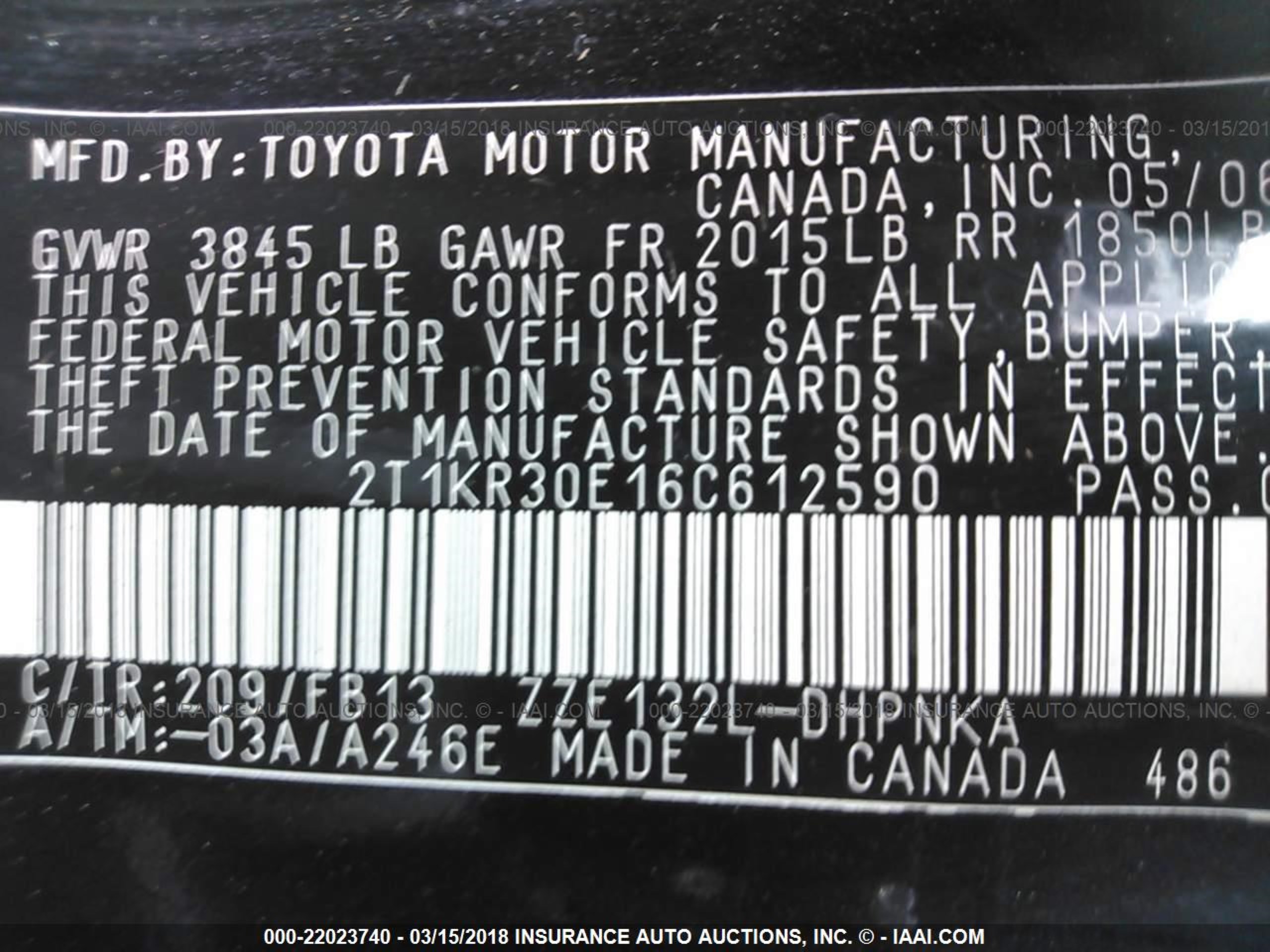 Photo 8 VIN: 2T1KR30E16C612590 - TOYOTA MATRIX 