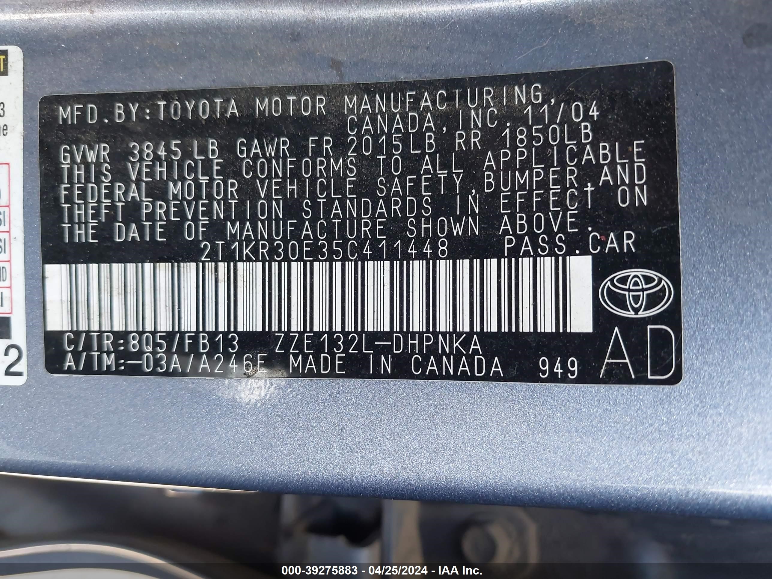 Photo 8 VIN: 2T1KR30E35C411448 - TOYOTA MATRIX 