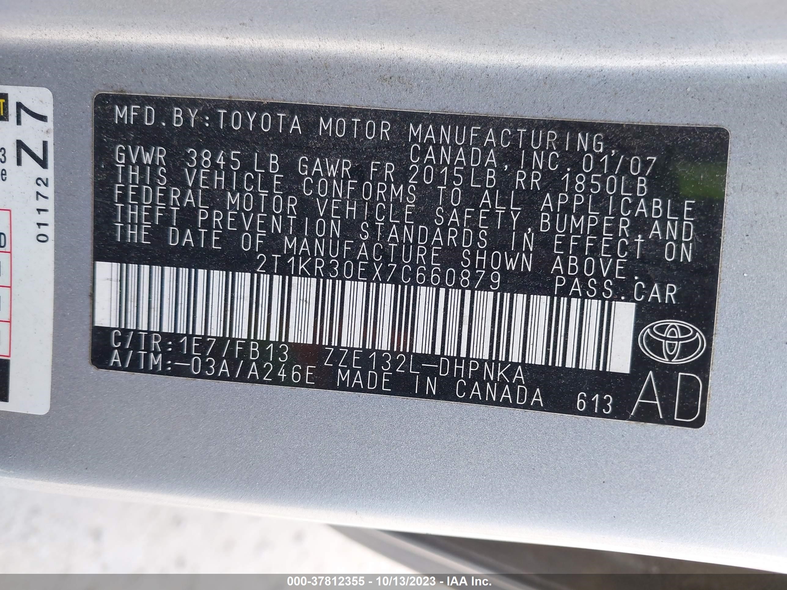 Photo 8 VIN: 2T1KR30EX7C660879 - TOYOTA MATRIX 