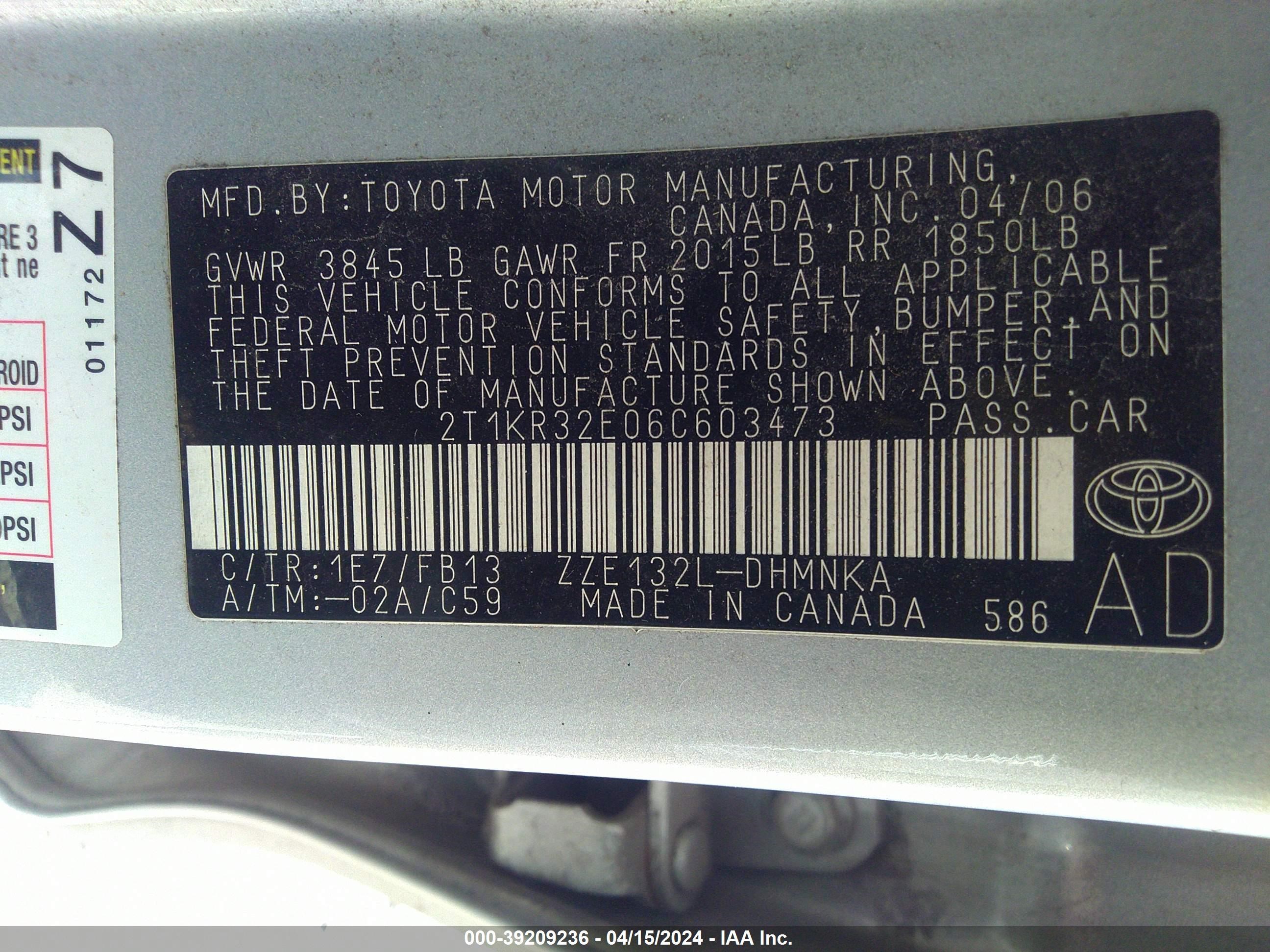 Photo 8 VIN: 2T1KR32E06C603473 - TOYOTA MATRIX 